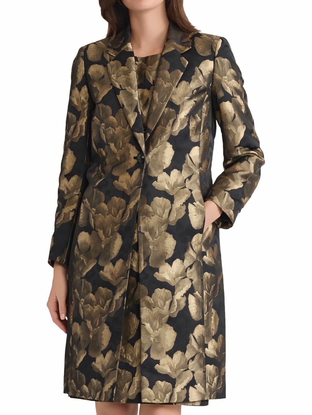 Kasper Women's Plus Size Floral Jacquard One-Button Topper Gold/black Size 20W